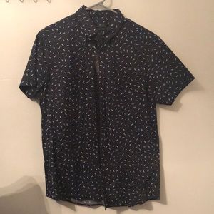 Marc Anthony Slim Fit Lightning Bolt Short Sleeve Button Down Shirt.